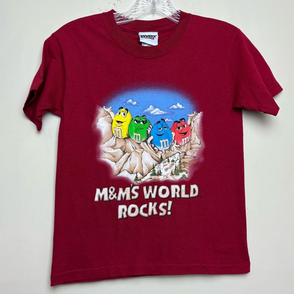 M&Ms World Mount Rushmore T Shirt  Red Vintage 90s USA‎ Mars Inc Youth XS M&MS